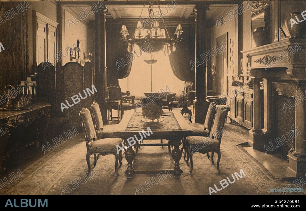 Dining room at the Cuban Embassy in Brussels, Belgium, 1927. From "Legacion de la Republica de Cuba en Bruselas", a booklet of postcard views of the Cuban embassy in Brussels. [1927].