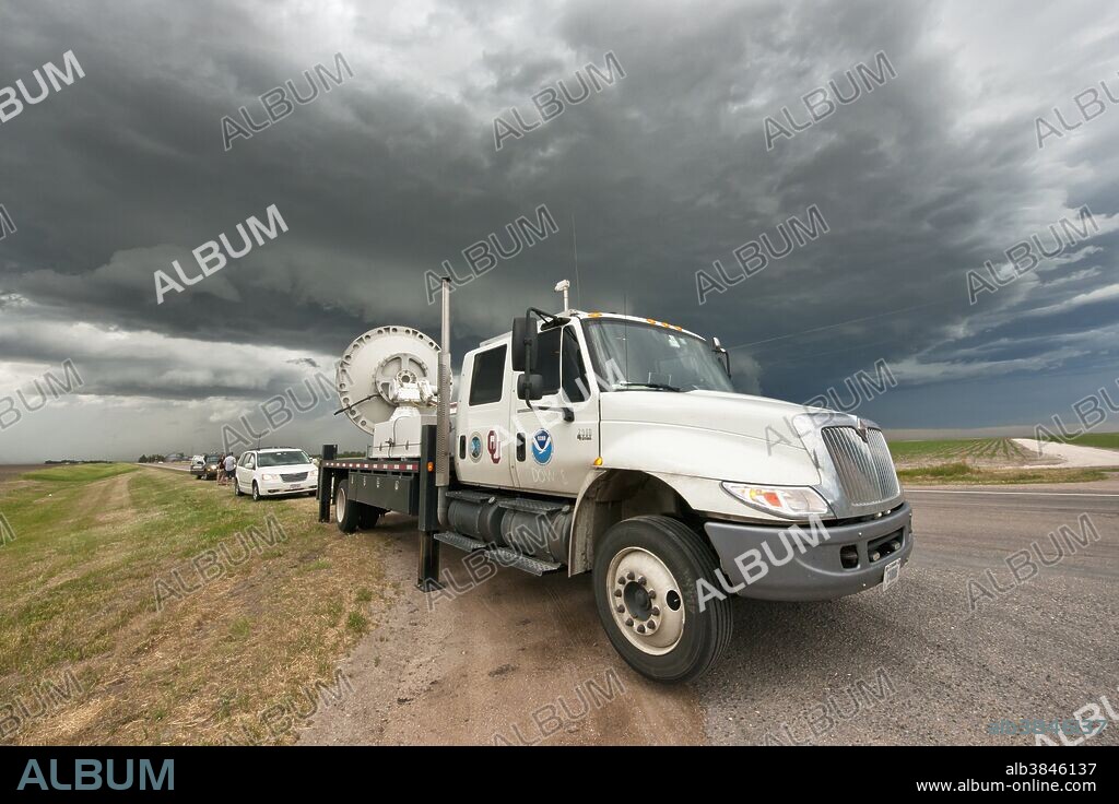 The National Severe Storms Laboratory NOXP mobile weather radar truck scans an approaching severe storm in Nebraska on June 6, 2010. NOXP is one of several research vehicles that participated in VORTEX 2, an unprecedented two-year science project to study tornadoes in the United States in 2009 and 2010.