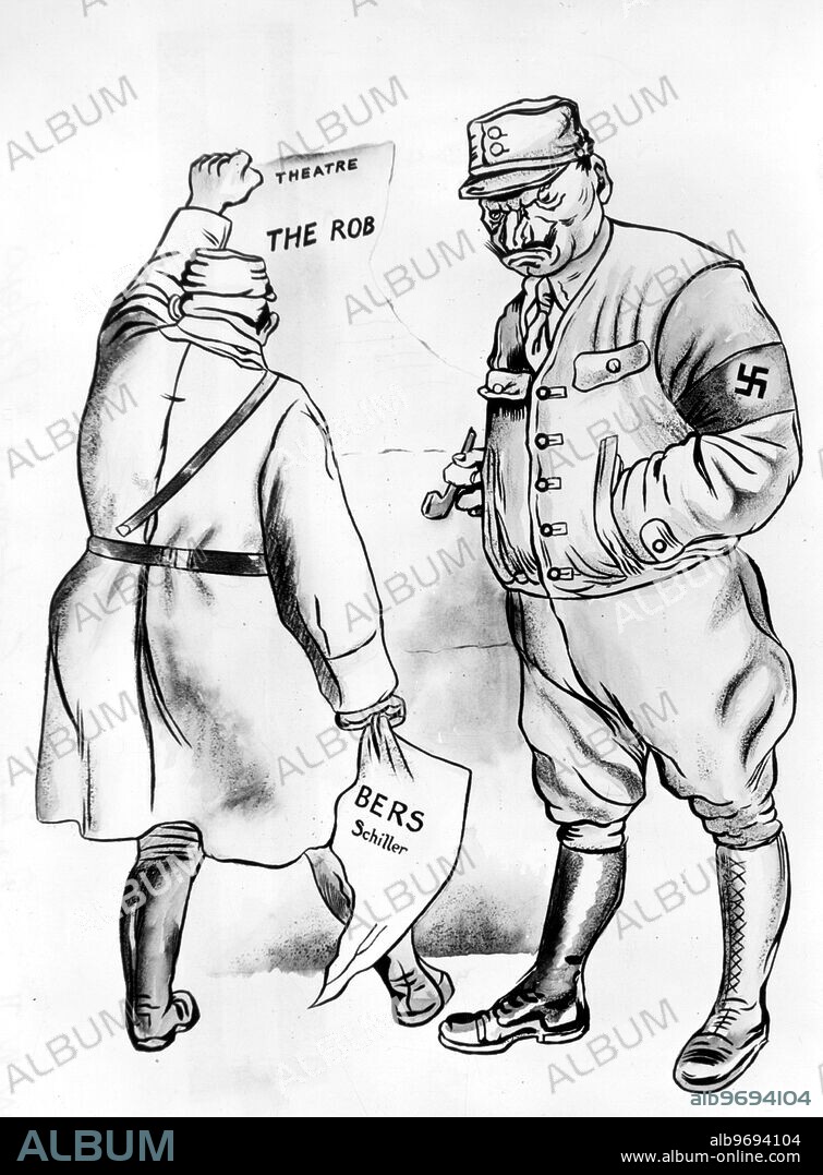 British World War II cartoon. Poster: In Germany, anti-government posters are forbidden.