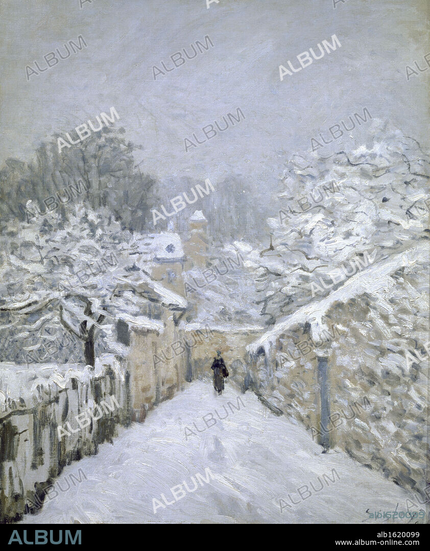 The Snow in Louveciennes  (La Neige a Loueciennes)  Alfred Sisley (1839-1899/French)  Musee d Orsay, Paris.
