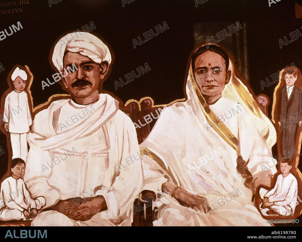 GANDHI, SU MUJER KASTURBA Y SUS CUATRO HIJOS - SIGLO XX.