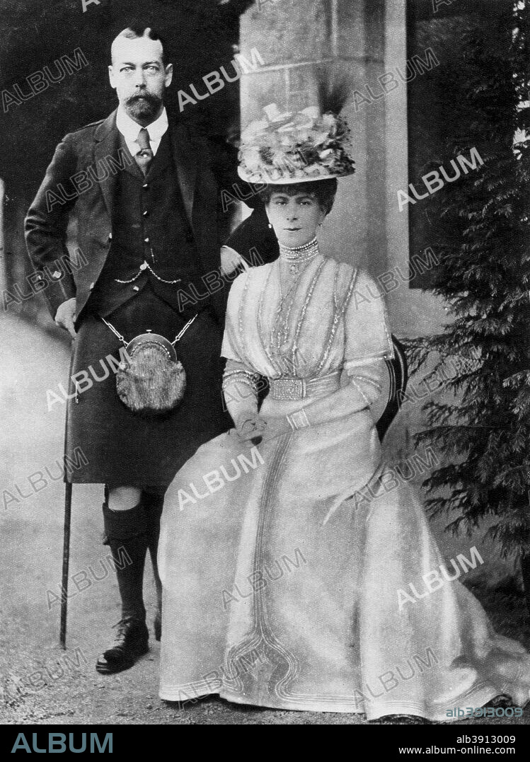 Prince and Princess of Wales, 1909 (1937). The future King George V and Queen Mary. A print from The Story of Seventy Momentous Years, the Life and Times of King George V, 1865-1936, editor Harold Wheeler, Odhams Press Ltd, London, 1937.