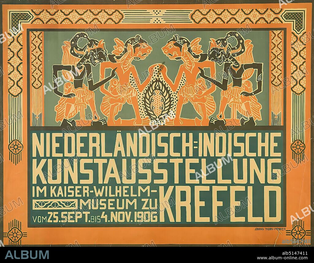 Jan Thorn Prikker, Dutch-Indian art exhibition in the Kaiser-Wilhelm-Museum in Krefeld, paper, lithography, total: height: 72,8 cm; width: 92,1 cm, signed: im Druck u. r.: JOHANN THORN-PRIKKER, exhibition posters, art exhibition, ornaments, peoples and nationalities.