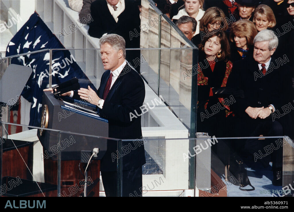 U.S. President Bill Clinton delivering his Inaugural Address on west front of U.S. Capitol, Washington, D.C., USA, Architect of the Capitol Collection, January 20, 1997.