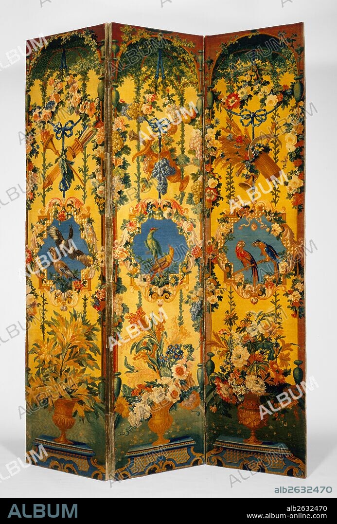 One pair of Screens; Savonnerie Manufactory, French, active 1627 - present, Probably after cartoons by Jean-Baptiste Belin de Fontenay, French, 1653 - 1715, and Alexandre-François Desportes, French, 1661 - 1743; Savonnerie, France, Europe; about 1714 - 1740; Wool and linen; cotton twill gimp; wooden interior frame; modern velvet lining; Object (overall): H: 273.6 x W: 193.2 cm (8 ft. 11 3/4 x 6 ft 4 1/8 in.), Object (left panel): 273.7 x 63.7 cm (8 ft. 11 3/4 in. x 2 ft. 1 1/16 in.), Object (center panel): 273.1 x 62.9 cm (8 ft. 11 1/2 in. x 2 ft 3/4 in.), Object (right panel): 273.1 x 63.3 cm (8 ft. 11 1/2 in. x 2 ft. 15/16 in.).