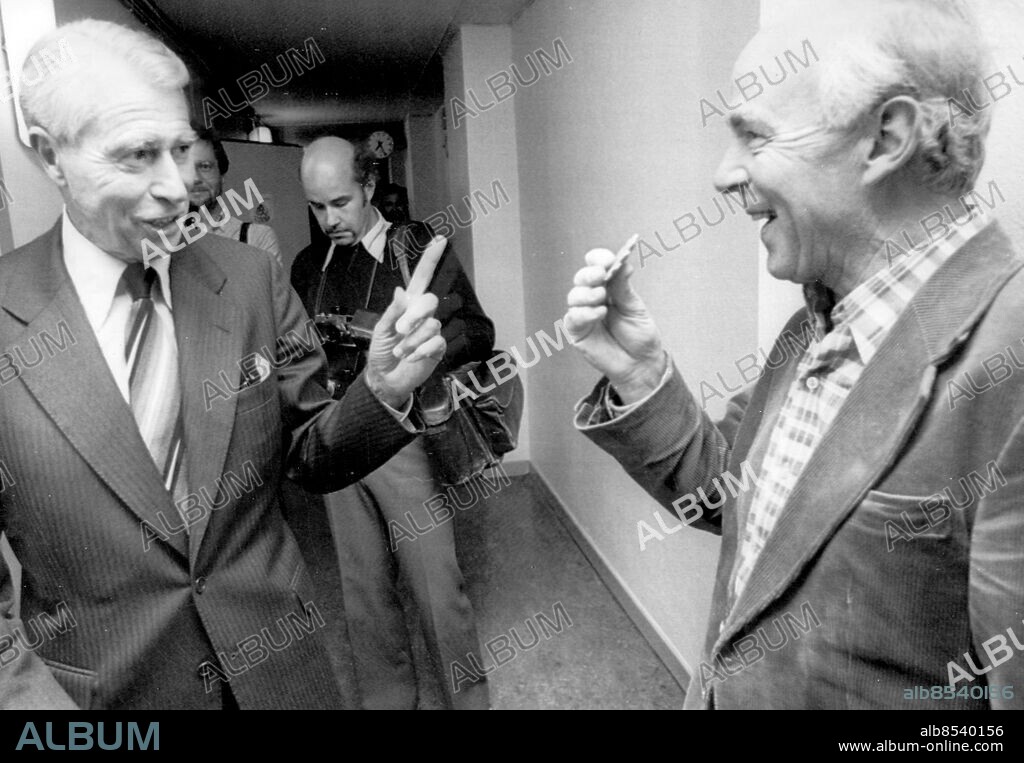 C-H Carl-Henrik Hermansson och Gösta Bohman. i samband med partiledardebatten i TV 1979. Hermansson C-H Carl Henrik politiker (vpk) Situation 1979. Bohman Gösta politiker (m) Situation 1979. (c) Urban Brådhe / Sydsvenskan / IBL.