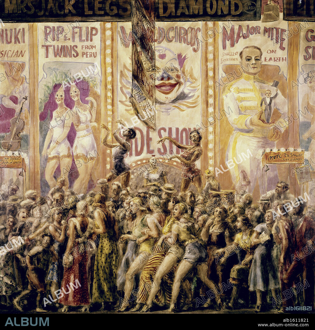 Pip & Flip: Peruvian Twins Circus Scene by Reginald Marsh, 1898-1954.