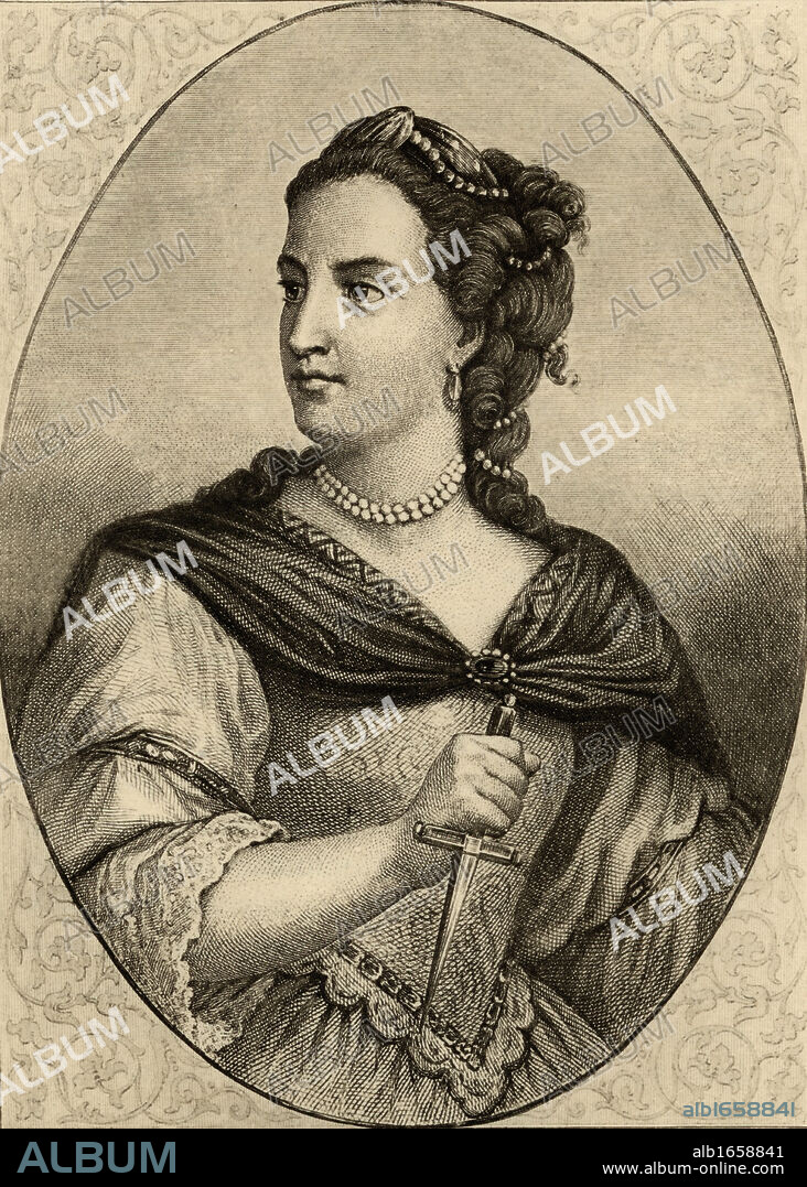 Mademoiselle Clairon, Claire-Joseph-Hippolyte Leris de la Tude, 1723-1803. Celebrated French actress. Photo-etching after the painting by Van Loo. From the book ' Lady Jackson's Works, IV. The Old Regime II, Court, Salons, and Theatres' Published London 1899.