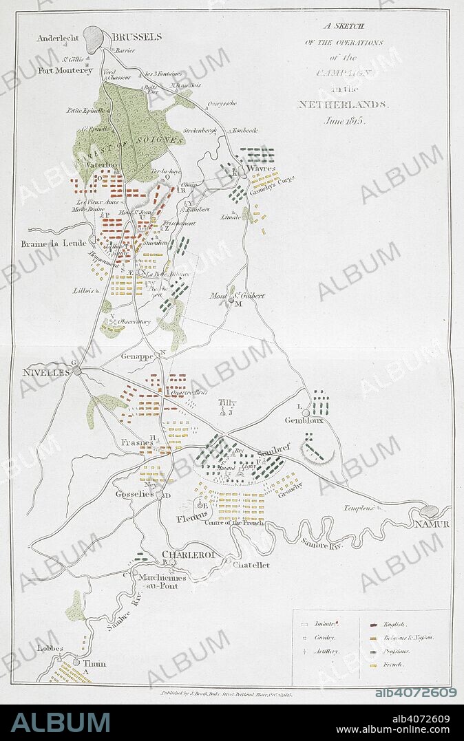 CHARLOTTE ANNE EATON. A sketch of the operations of the campaign in the Netherlands. June 1815. (The Waterloo campaign). The Battle of Waterloo, also of Ligny and Quatre-Bras described by ... a near observer ... [A narrative by C. A. Eaton, with a sketch by J. Waldie... from sketches by Captain G. Jones. 2 vol. John Booth; T. Egerton: London, 1817. Source: G.5651 part 1, plan after page 178.
