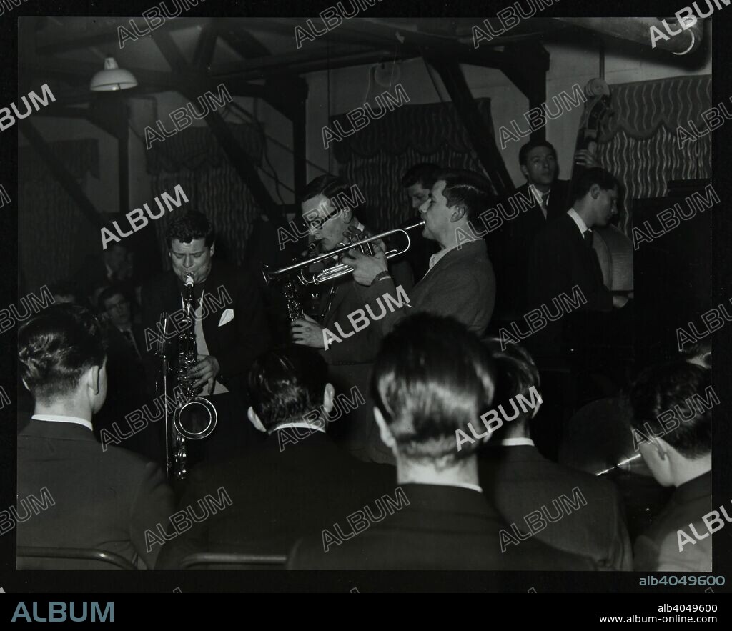 The Tubby Hayes Sextet playing at a modern jazz night at the Civic Restaurant, Bristol, 1955. Tubby Hayes and Derek Humble (saxophones) and Jimmy Deuchar (trumpet).