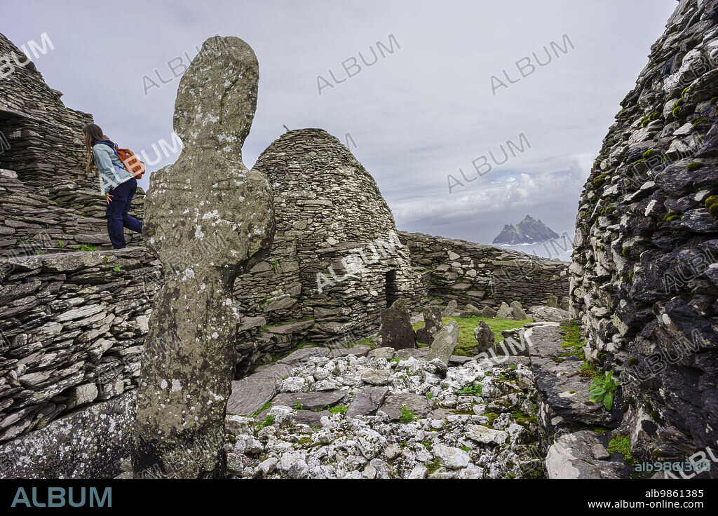 monastery at the top, Skellig Michael island, Mainistir Fhionáin (St. Fionans Monastery), county Kerry, Ireland, United Kingdom.
