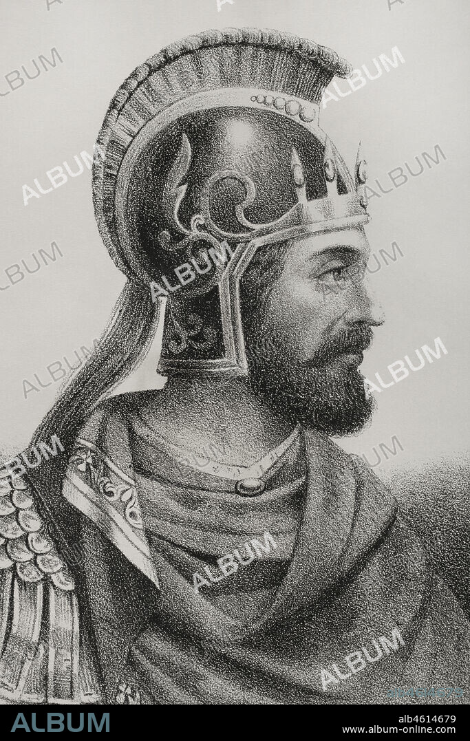 SANTIAGO LLANTA Y GUERIN (FL. 1866-1872). PARIS-BORN LITHOGRAPHER WHO WORKED IN MADRID.. Aníbal Barca (247-183 a.C.). General y estadista cartaginés. Retrato. Dibujo por Llanta. Litografía. Detalle. Crónica General de España, Historia Ilustrada y Descriptiva de sus Provincias. Baleares, 1871.