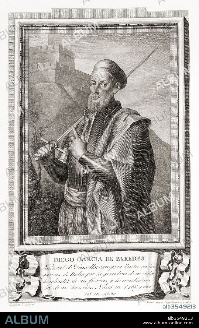 Diego García de Paredes y Torres, 1468 – 1533. Spanish soldier and duellist. After an etching in Retratos de Los Españoles Ilustres, published Madrid, 1791.