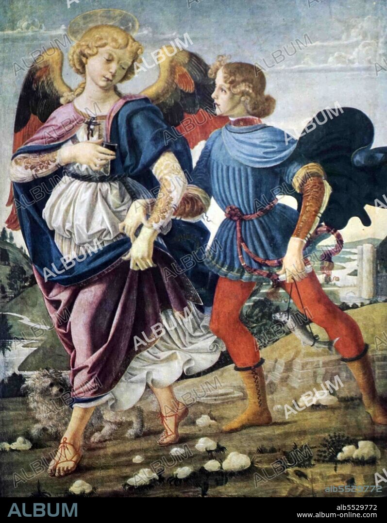 Tobias and the Angel 1460's. Workshop of Andrea del Verrocchio (1435 - 1488), Italian painter.