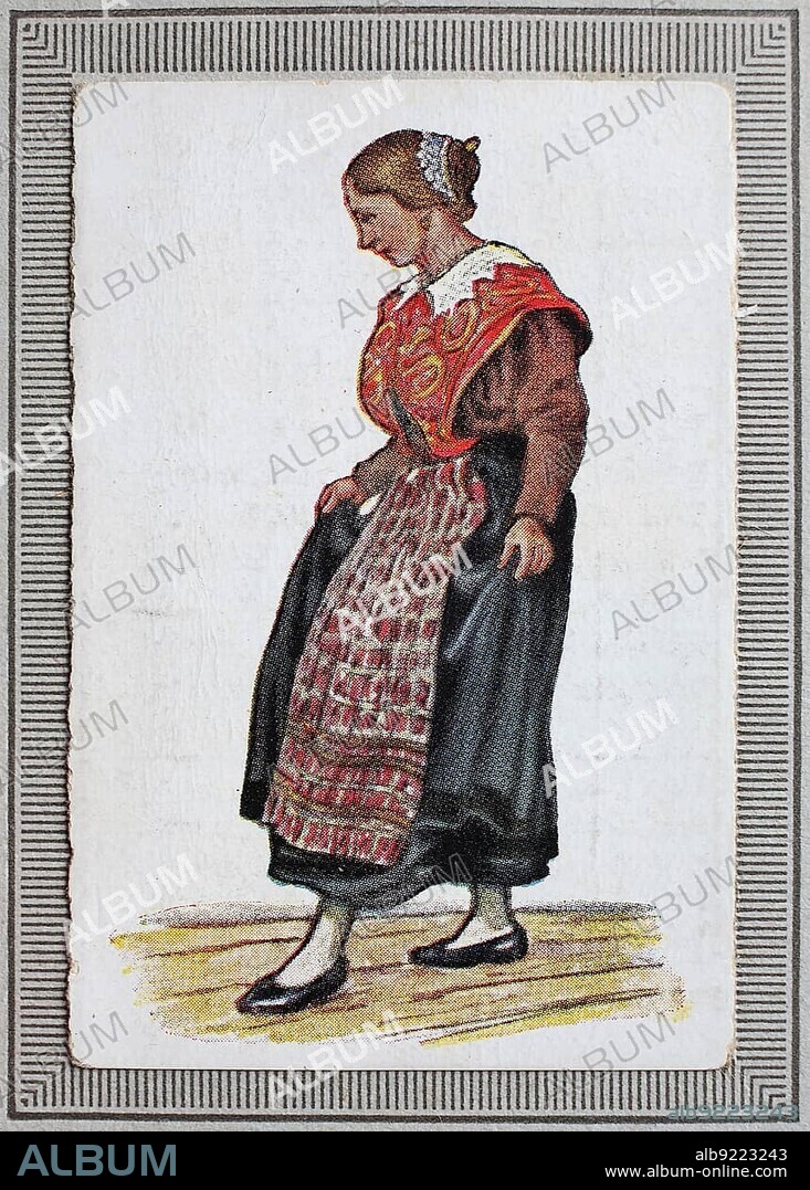 Traditional costumes in Germany in the 19th century, Rhineland, Moselle countrywoman, woman from the valley of the Moselle, historical, digitally restored reproduction from a collector's picture from ca 1910.