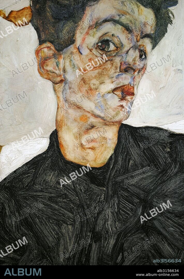ARTE SIGLO XX. VANGUARDAS. AUSTRIA. EGON SCHIELE (Tully, 1890-Viena, 1918). Pintor expresionista austríaco. Autorretrato con planta de linterna china, 1912. Oleo y gouaches sobre tabla. Leopold Museum. Viena. Austria. Detalle.