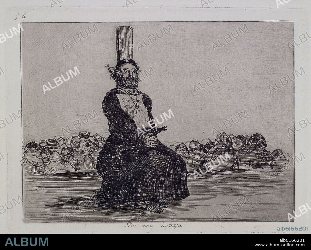 FRANCISCO DE GOYA. On account of a knife, plate 34 of 'The Disasters of War' - 1810/14 - 15,7x20,8 cm - etching, drypoint, burin and burnisher.