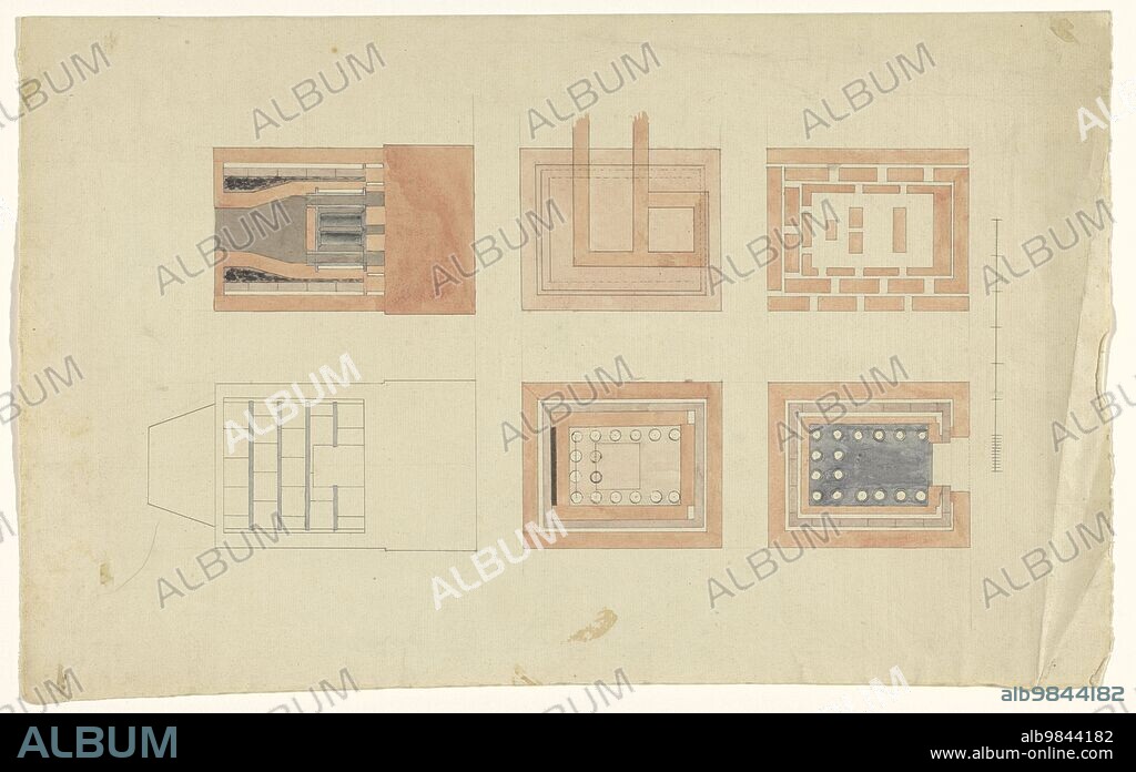 WORKSHOP OF FRANZ JAKOB KREUTER. View, cross -sections and floor plans of an oven, c.1835-c.1860.