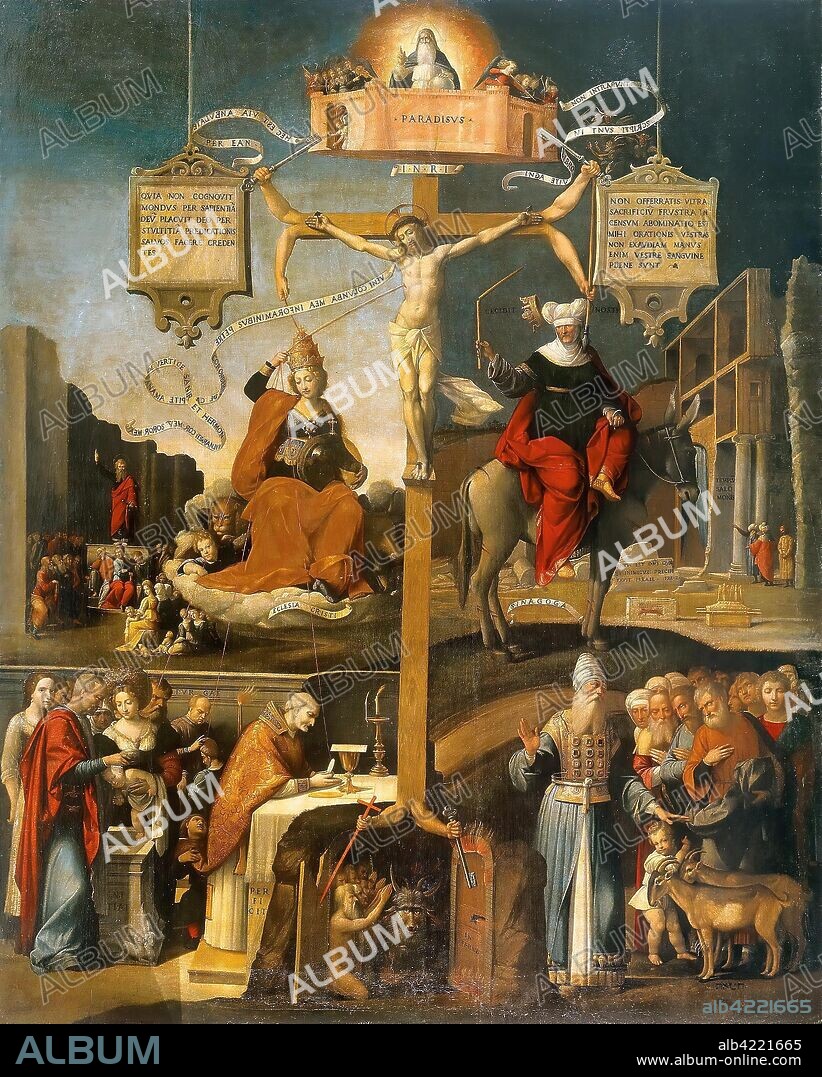 GAROFALO (BENVENUTO TISI). 'Allegory of Old and New Testament (Synagogue and Christ Church)'. Italy, Ferrara, Between 1528 and 1531. Dimensions: 318x257 cm.