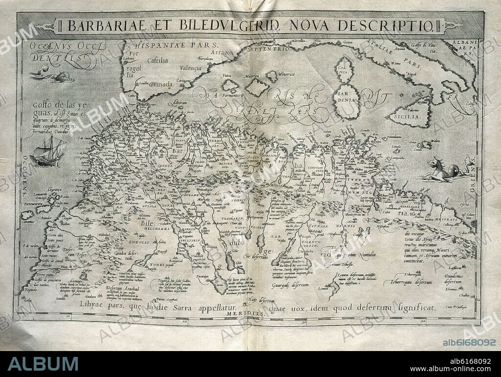 ABRAHAM ORTELIUS (1527-1598). MAPA SUR EUROPA Y NORTE AFRICA-ORB.TERRARUM-1570-.