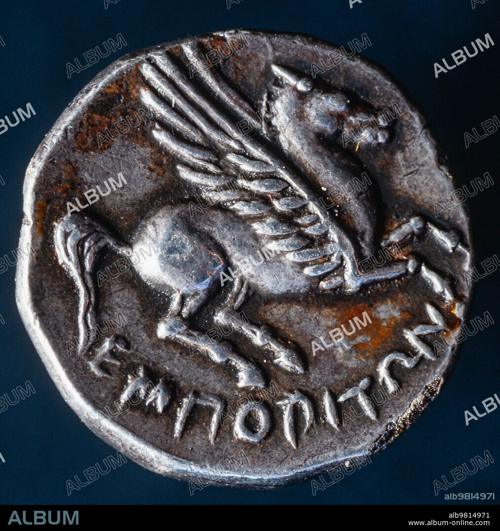 Dracma de Emporion, plata, 250-218 a. C., 020549-N. Museu Nacional d'Art de Catalunya MNAC.