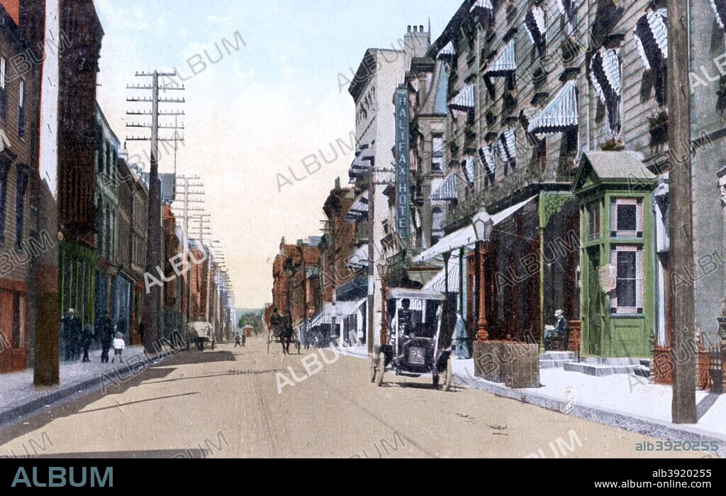 The Halifax and Queens Hotels, Hollis Street, Halifax, Nova Scotia, Canada, 1911. Published by Valentine & Sons (Montreal and Toronto).