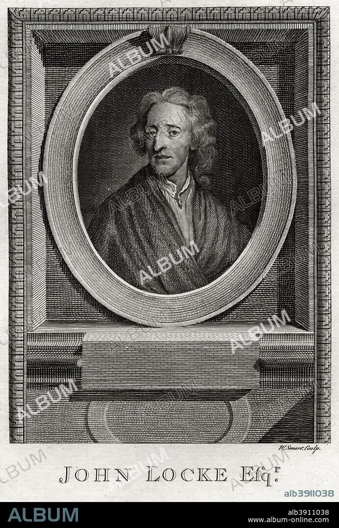 'John Locke', 1775. Locke (1632-1704) is regarded as the father of British empiricism. He was the author of Essay Concerning Human Understanding (1690) in which he argued that knowledge is derived from sensation and introspection, rather than from innate ideas. His political philosophy, set out in Two Treatises of Government were to exert considerable influence on the American and French revolutions, setting out the liberal ideas of the natural rights of man and that the authority of government should be limited and subject to its obligation to serve the public good. A plate from The Copper-Plate Magazine or A Monthly Treasure, London, 1775.
