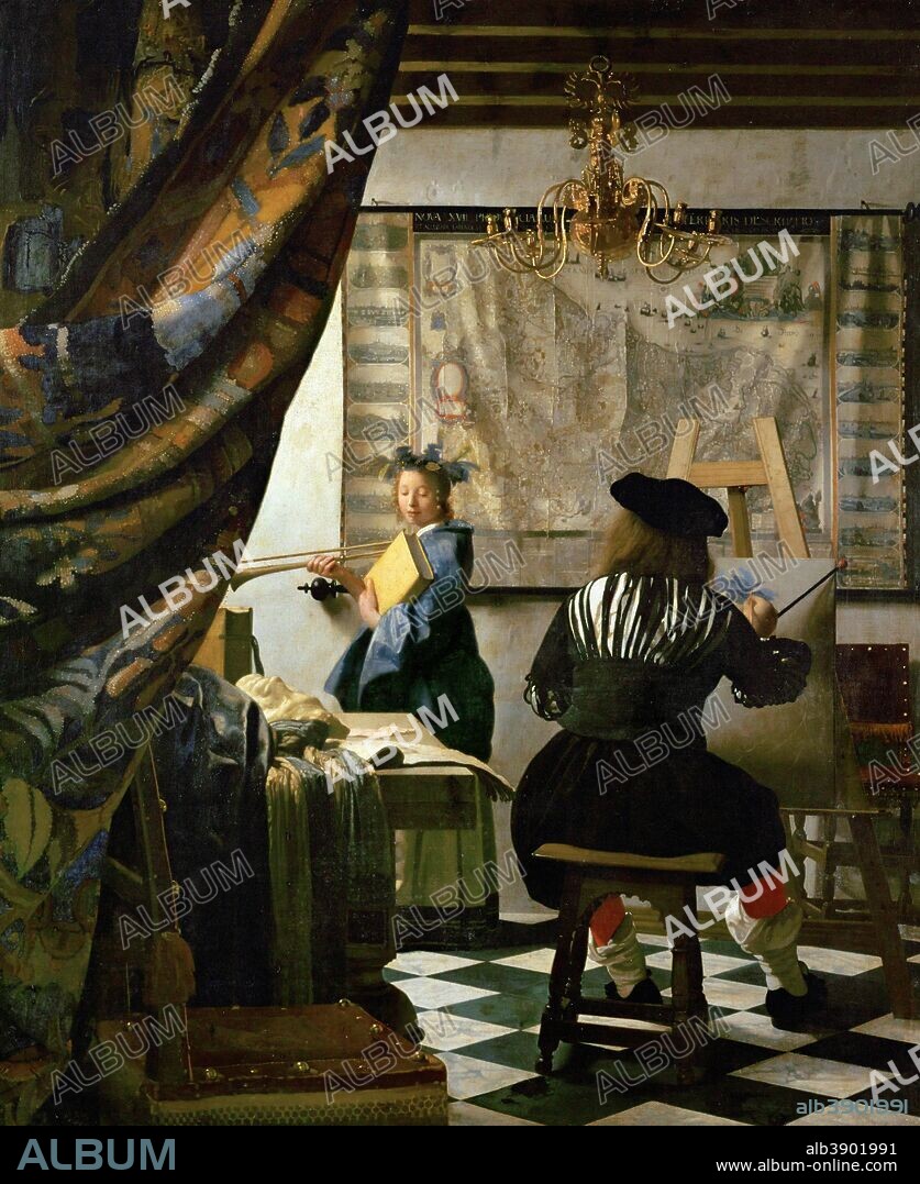 JAN VERMEER. The Art of Painting. Date/Period: 1666 - 1668. Painting. Oil on canvas. Height: 1,200 mm (47.24 in); Width: 1,000 mm (39.37 in).