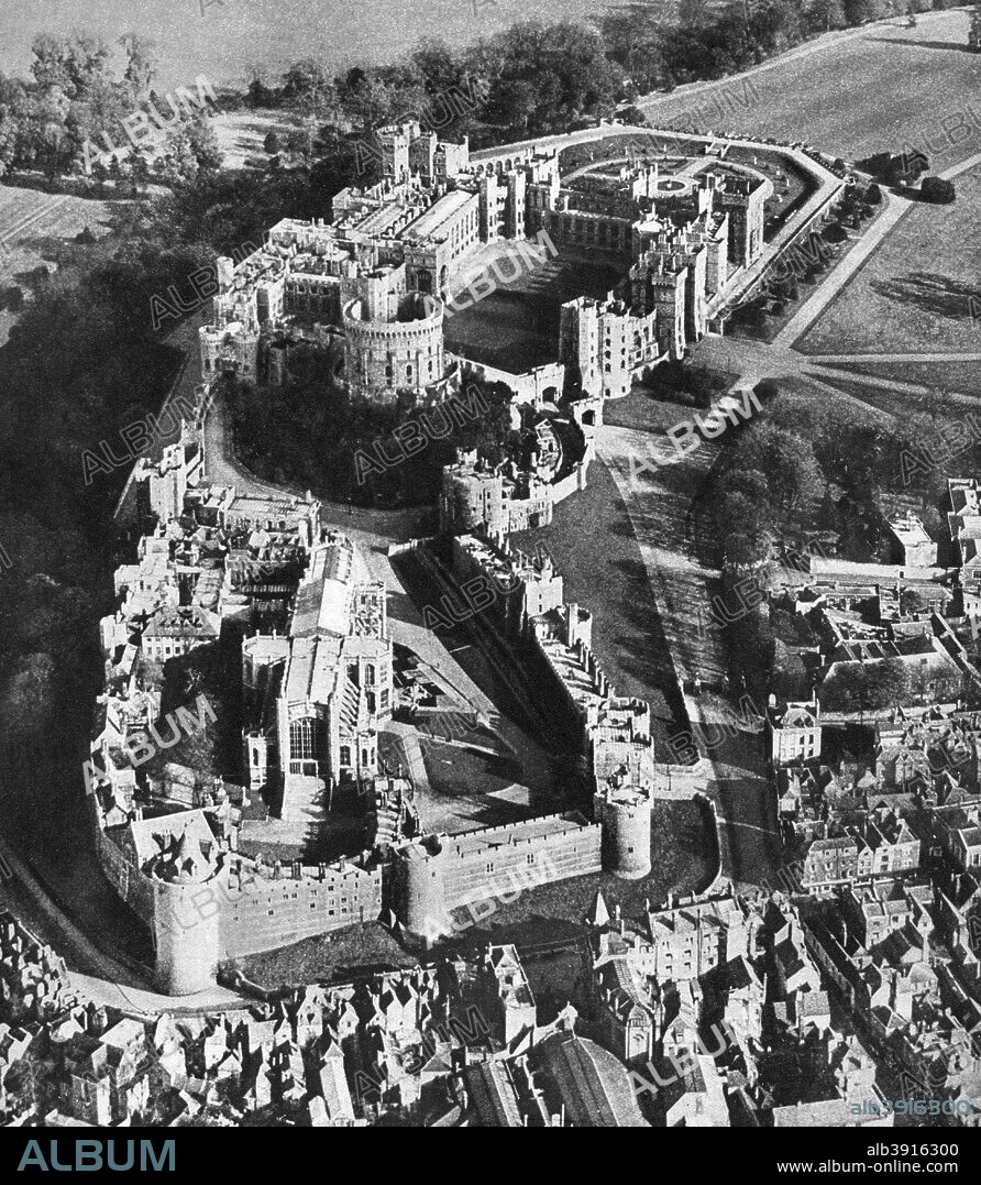 Aerial view of Windsor Castle, with St George's Chapel in the foreground, 1935. A print from King Emperor's Jubilee, 1910-1935, by FGH Salusbury, Daily Express Publications, London, 1935.