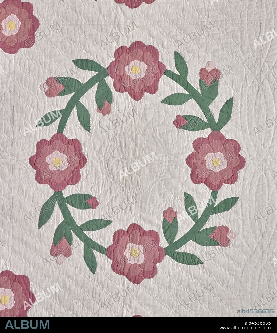 quilt (Kentucky Rose), Cora Essie Ledbetter Priest (American, 1879-1984), 1930s, cotton, appliquéd and quilted, 90-1/2 x 83-1/2 in., Textile and Fashion Arts.
