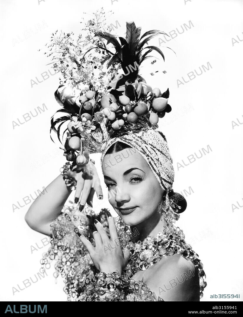 Hollywood, California:  c. 1944 Singer, dancer, actress and movie star Carmen Miranda in one of her famous outfits.