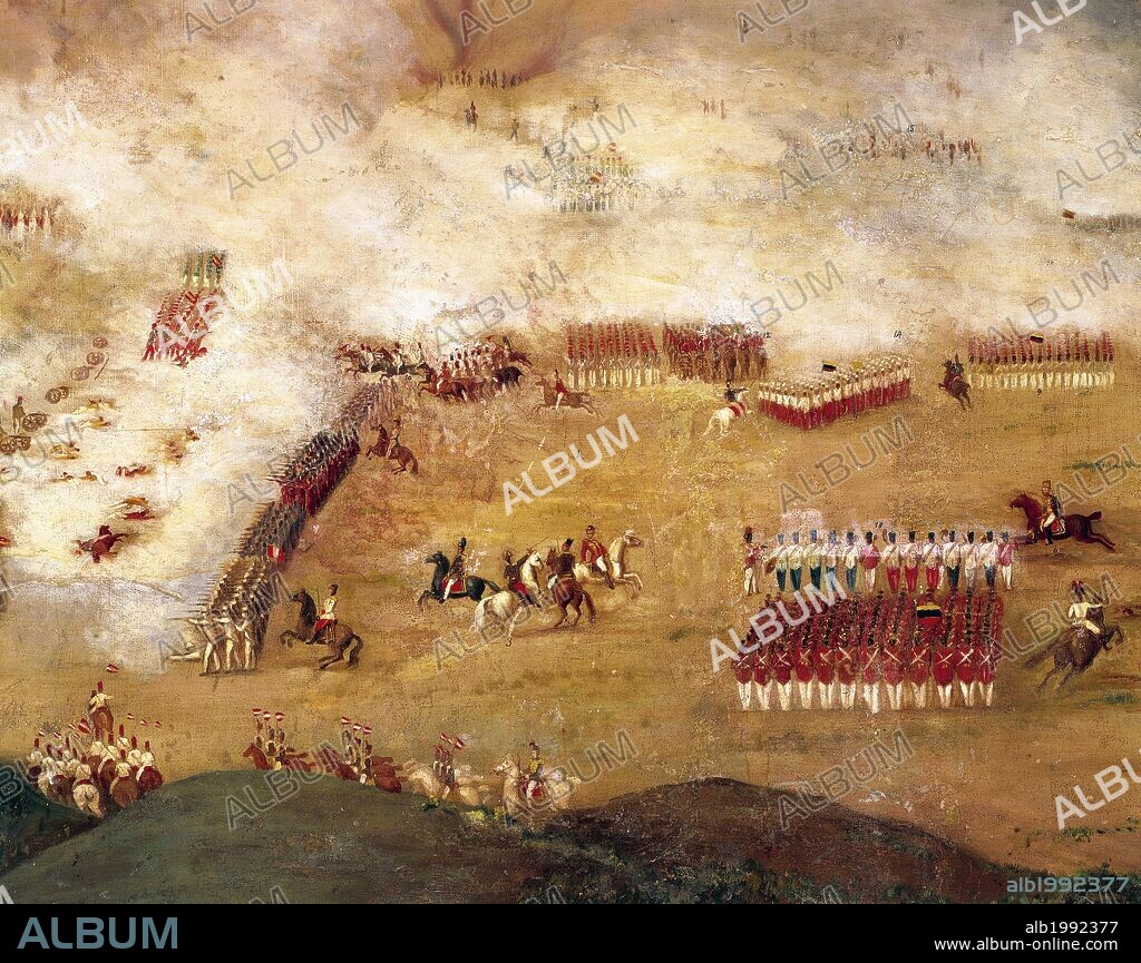 The Battle of Ayacucho, December 9, 1824, Spanish troops against the liberation army of Santa Cruz, Bolivar's lieutenant. Peruvian War of Independence, Peru, 19th century.