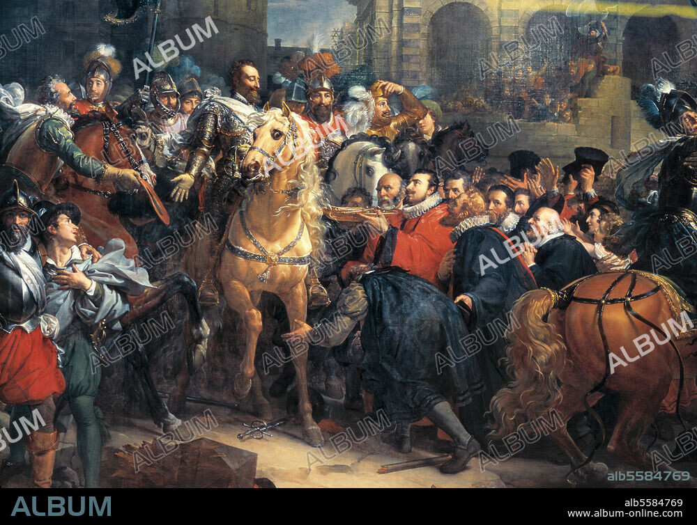 Henry IV of Navarre, King of France, 1553-1610. "Entry of Henry IV into Paris (on the 22nd of March, 1594). Painting by Francois Gerard (1770 -1837). Versailles, Galerie des Batailles. Versailles, Château et Trianons.