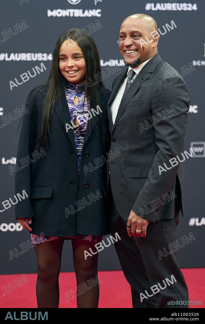 Roberto Carlos, Rebeca da Silva Rocha attends Laureus World Sports Awards Madrid 2024 - Red Carpet at Palacio de Cibeles on April 22, 2024 in Madrid, Spain.