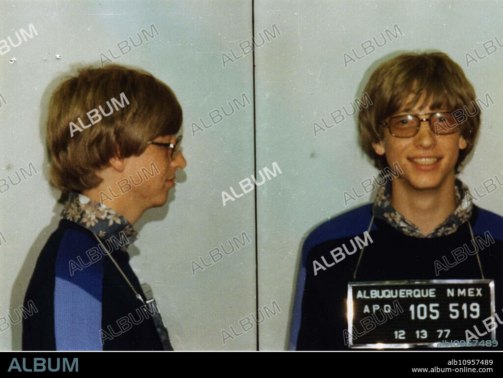 ALBUQUERQUE NEW MEXICO: BILL GATES' MUGSHOT FROM A TRAFFIC VIOLATION DATING FROM WHEN MICROSOFT WAS HEADQUARTERED IN N.M. GATES BELIEVES IT WAS DUE TO RUNNING A STOP SIGN AND BEING ARRESTED FOR NOT CARRYING LICENSE. PROVIDED BY JAMES KELLY/ K14901JK(Credit Image: © Globe Photos/ZUMA Wire).