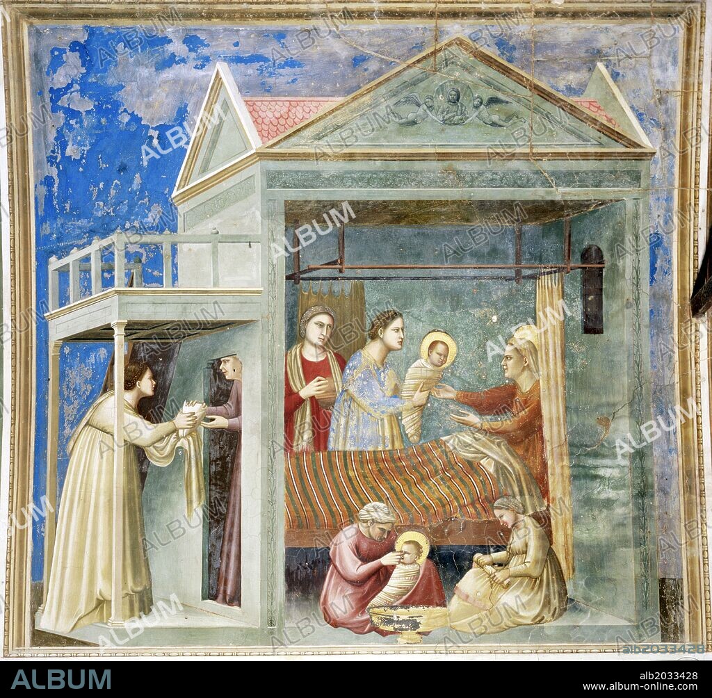 GIOTTO DI BONDONE. Giotto / 'The Birth of Virgin Mary', 1303-1310, Fresco.