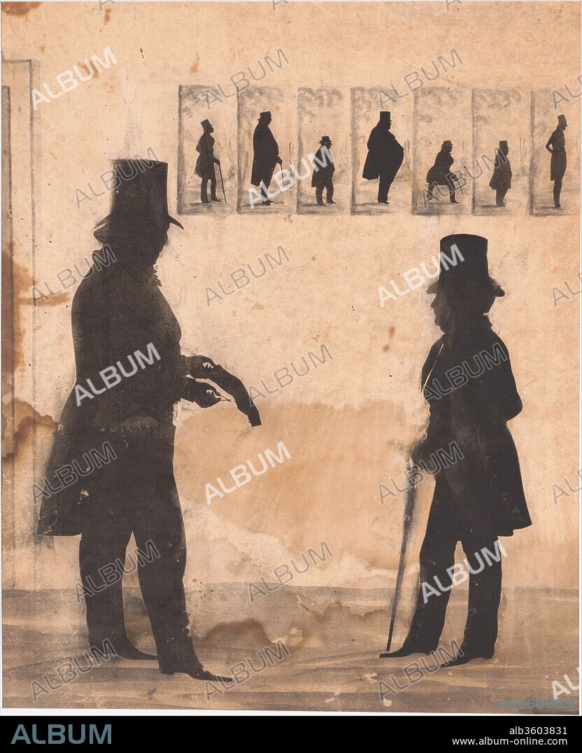Two Men, One Cutting a Silhouette. Artist: Anonymous, American, 19th century. Dimensions: sheet: 15 13/16 x 13 1/16 in. (40.2 x 33.2 cm). Date: 1830-1900.