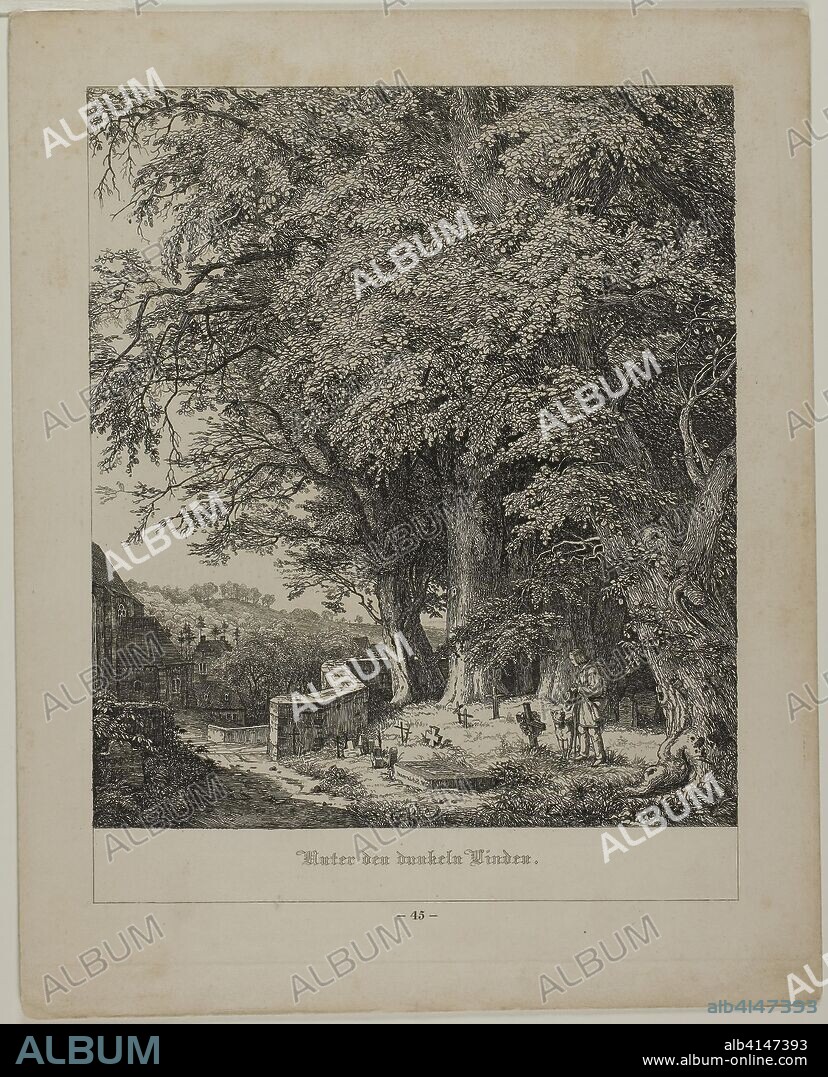 Under the Shady Linden Tree. Johann Wilhelm Schirmer; German, 1807-1863. Date: 1838. Dimensions: 212 x 186 mm (image); 288 x 230 mm (sheet). Etching on ivory wove paper. Origin: Germany.