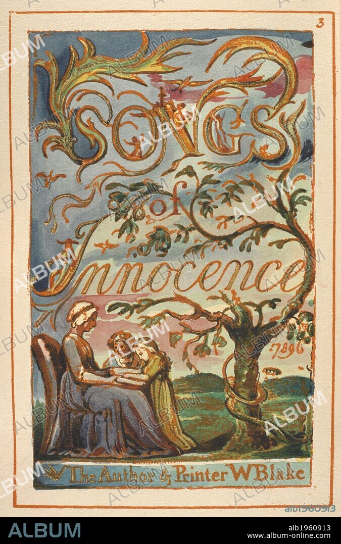 WILLIAM BLAKE. Songs of innocence and experience. Songs of Innocence and of Experience. H. Young & Sons: Liverpool, 1923. Title page. Illustrated poem  Image taken from 'Songs of Innocence and of Experience. [A facsimile of a coloured and gilded copy of the first edition.].'  Published by H. Young & Sons: Liverpool, 1923 . Source: C.71.d.19, page 3. Language: English.