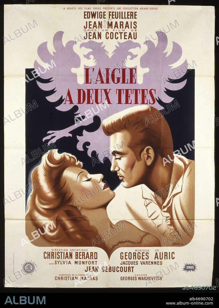 'L'aigle a deux tetes' Affiche du film illustree par Herve MORVAN (1917-1980) realise en 1947 par Jean COCTEAU (1889-1963) avec Edwige FEUILLERE (1907-1998), Jean MARAIS (1913-1998). ADAGP. Credit : Coll. Perron/KHARBINE-TAPABOR.