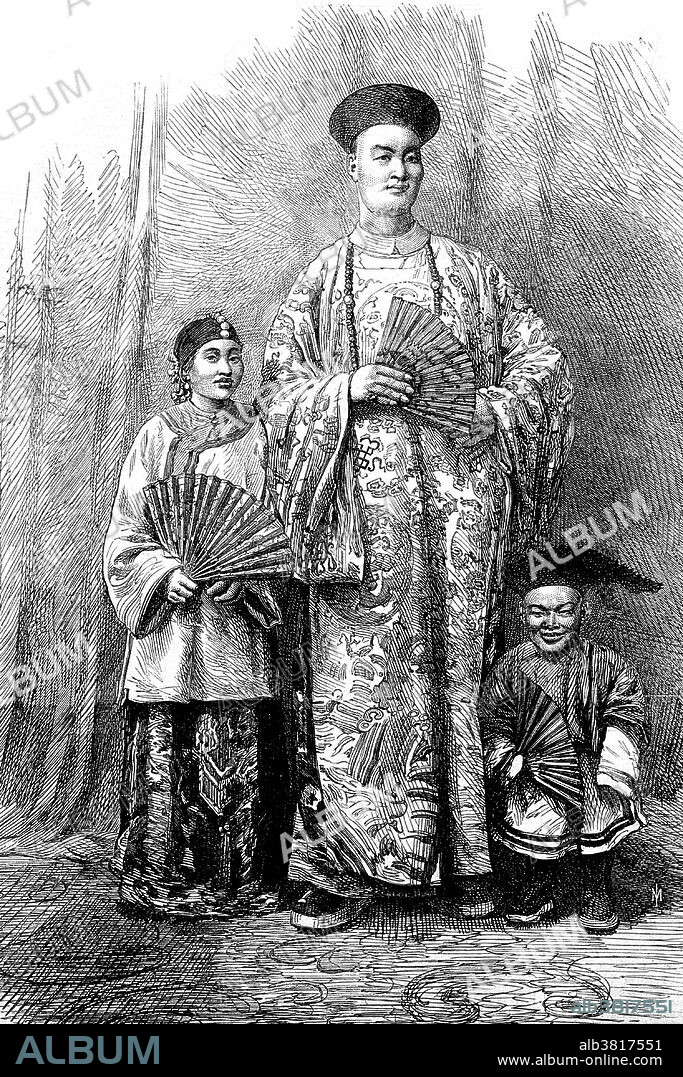 Chang Yu-sing the Chinese giant, with his wife, King-Foo and Chung Mow, a dwarf. Zhan Shichai AKA Chang Woo Gow (1841/47 - November 5, 1893) was a Chinese giant. His height was claimed to be over 8 feet, but there are no authoritative records. He left China in 1865 to travel to London where he appeared on stage, later travelling around Europe, and to the US and Australia as "Chang the Chinese Giant". Zhan received a good education in various countries, and developed a good understanding of ten languages. In America, he earned a salary of $500 a month. Kin Foo, the Chinese wife who accompanied Zhan from China, died in 1871, and Zhan later married Catherine Santley, a Liverpudlian whom he met in Sydney, Australia. They had two children: Edwin, and Ernest. In 1878, Zhan retired from the stage and settled in Bournemouth, where he opened a Chinese teahouse and a store selling Chinese imports. He died in 1893 and his coffin was 8 feet 6 inches long. Gigantism, also known as giantism, is a condition characterized by excessive growth and height significantly above average. In humans, this condition is caused by over-production of growth hormone in childhood resulting in persons between 7 feet and 9 feet tall. Engraving, 1865.