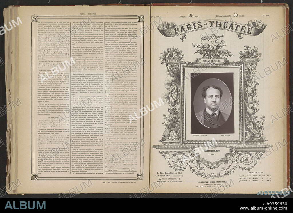 Portrait of Jean Baptiste Prosper Bressant, Bressant (title on object), Buguet (mentioned on object), Lemercier & Cie. (possibly), France, c. 1869 - before 30-Apr-1874, paper, height 122 mm × width 87 mm.