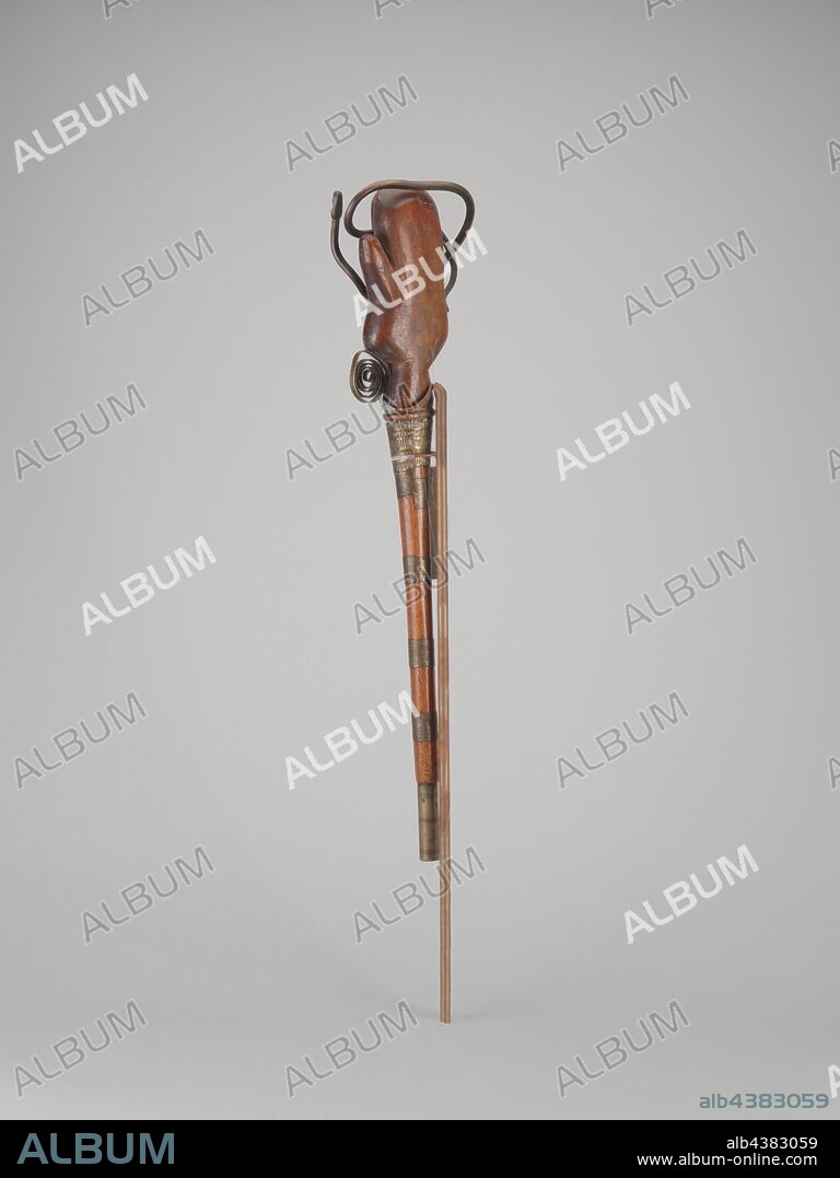 ceremonial staff, Kingdom of Dahomey, Fon people, early 20th century, wood, brass, 23-7/8 x 5-1/4 x 2-1/4 in, African Art.