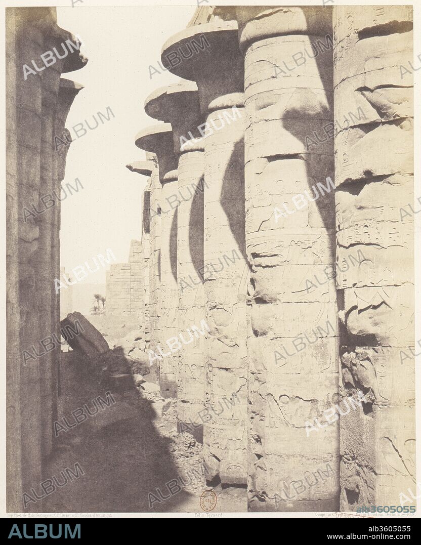 FELIX TEYNARD. Karnak (Thèbes), Palais - Salle Hypostyle - Colonnade Centrale Vue du Point J. Artist: Félix Teynard (French, 1817-1892). Dimensions: 30.2 x 24.4 cm. (11  7/8  x 9  5/8  in.). Printer: Imprimerie Photographique de H. de Fonteny et Cie. Date: 1851-52, printed 1853-54.