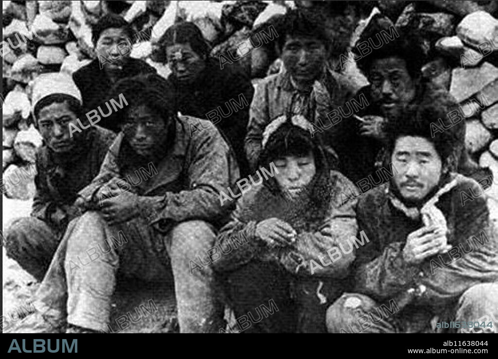 Jeju inhabitants awaiting execution in late 1948. The Jeju uprising, known in South Korea as the Jeju April 3 incident, was an uprising on Jeju Island from April 1948 to May 1949. Residents of Jeju opposed to the division of Korea had protested and had been on a general strike since 1947 against elections scheduled by the United Nations. the First Republic of Korea under President Syngman Rhee escalated the suppression of the uprising from August 1948, declaring martial law. The Jeju uprising was notable for its extreme violence; between 14,000 and 30,000 people (10 percent of Jeju's population) were killed, and 40,000 fled to Japan.