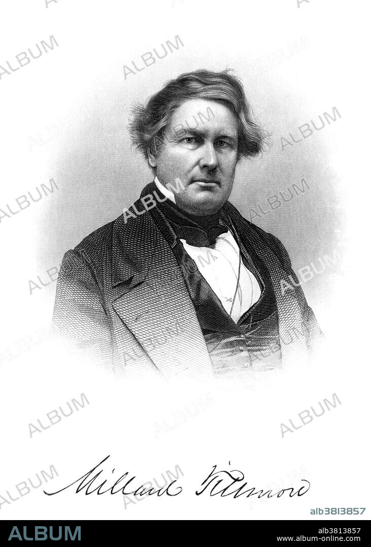 Millard Fillmore (January 7, 1800 - March 8, 1874) was the 13th President of the United States (1850-1853) and the last member of the Whig Party to hold the office of president. As Zachary Taylor's Vice President, he assumed the presidency after Taylor's death. Millard Fillmore (January 7, 1800 - March 8, 1874) was the 13th President of the United States (1850-1853) and the last member of the Whig Party to hold the office of president. As Zachary Taylor's Vice President, he assumed the presidency after Taylor's death. He opposed the proposal to keep slavery out of the territories annexed during the Mexican-American War in order to appease the South and so supported the Compromise of 1850, which he signed, including the Fugitive Slave Act (Bloodhound Law) which was part of the compromise. On the foreign policy front, he furthered the rising trade with Japan and clashed with the French over Napoleon III's attempt to annex Hawaii and with the French and the British over the attempt of Narciso LÃ³pez to invade Cuba. After his presidency, he joined the Know-Nothing movement. Throughout the Civil War, he opposed President Lincoln and during Reconstruction supported President Johnson. He is consistently included in the bottom 10 of historical rankings of Presidents of the United States. He died in 1874, of the aftereffects of a stroke., at the age of 74. His last words were alleged to be, upon being fed some soup, "the nourishment is palatable.".