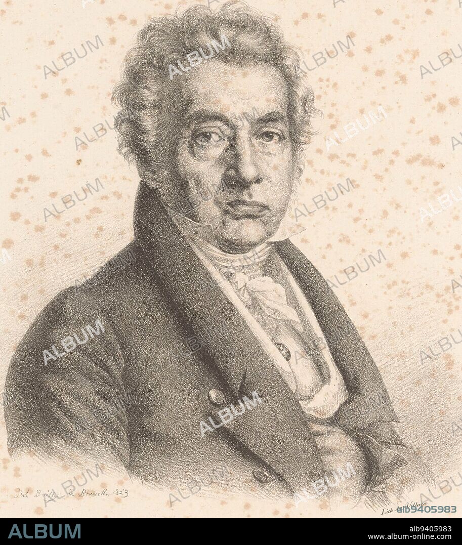 Portrait of painter Jacques-Louis David , print maker: Julien-Léopold Boilly, (mentioned on object), printer: François Jean Villain, (mentioned on object), print maker: Brussels, printer: Paris, 1823, paper, h 422 mm - w 286 mm.