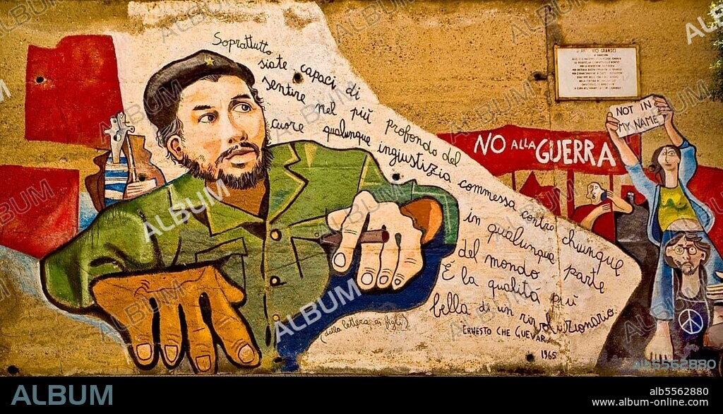 Che Guevara, mural, murales in Orgosolo, Sardinia, Italy, Europe.