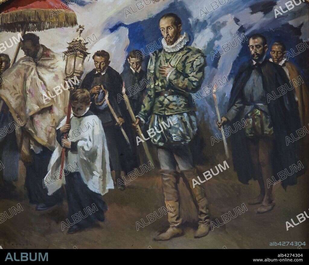 JOSÉ SEGRELLES. Escenas de la vida de Francisco de Borja, siglo XX, Óleo sobre lienzo.