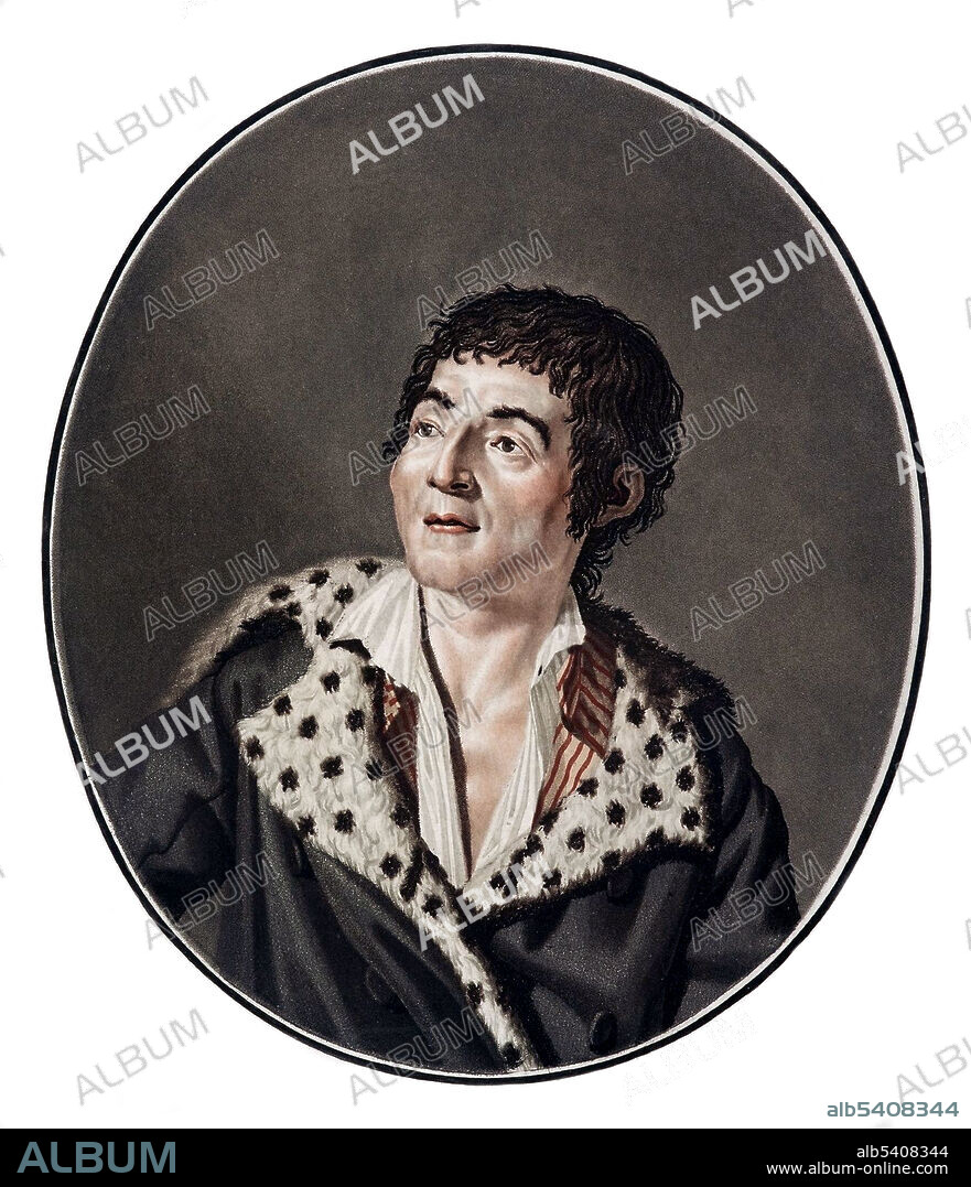 Jean-Paul Marat (May 24, 1743 - July 13, 1793) was a physician, political theorist, journalist and politician during the French Revolution. He broadcast his views through public speaking, essay writing and newspaper journalism. His radical denunciations of counter-revolutionaries supported much of the violence that occurred during the wartime phases of the French Revolution and his constant persecution of enemies of the people, brought him the trust of the populace and made him their unofficial link to the radical Jacobin group that came to power. In 1793 he was murdered in his bathtub by Charlotte Corday, a Girondist sympathizer. Aquatint by Allais, undated (cropped and cleaned).